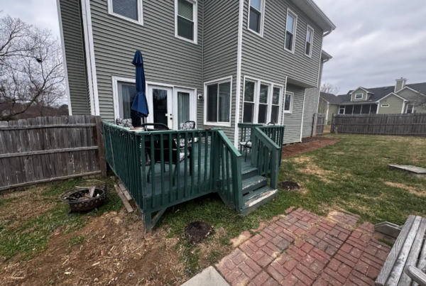 Old wood deck replacement project in Fuquay-Varina, NC, before Titan Decks installed a new custom composite deck.