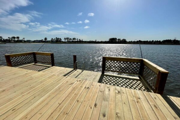 Completed wood dock resurfacing and full deck rebuild North Carolina by Titan Decks.