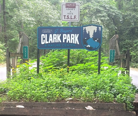 Titan Decks service area - The entrance sign for Clark Park in Fayetteville, Cumberland County, NC