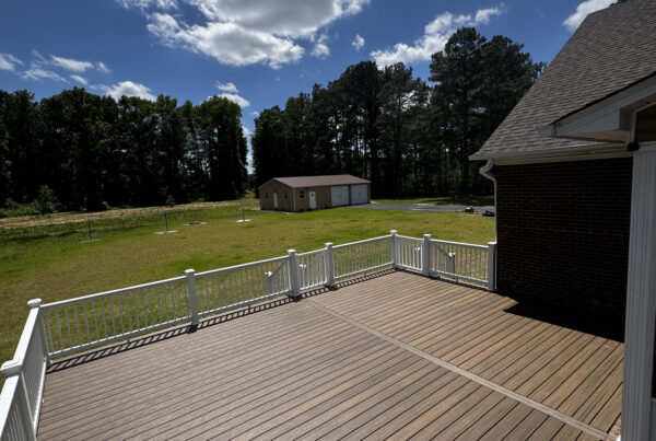 Custom Trex composite deck in Toasted Sand built by Titan Decks in Roseboro, NC.